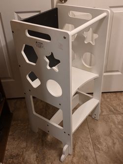 Toddler step stool with chalk board