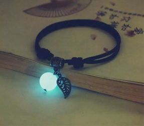 Bracelet for Women Glowing Gem Charm Jewelry  Leather rope Halloween Pendant Hollow Luminous Stone Pendant Necklace Gifts