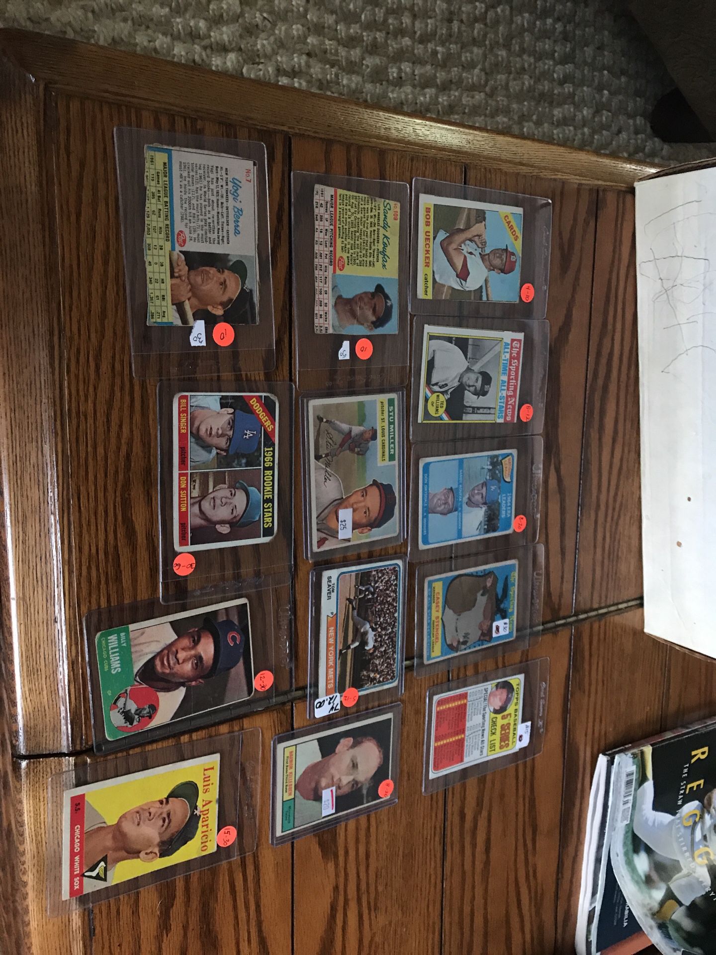 Vintage Baseball Cards. Yogi Berra, Sandy Koufax, Mickey Mantle, Casey Stengel and many more