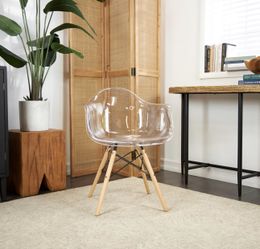 Large Acrylic Mid Century Modern Eiffel Style Accent Chair with Wood Legs 22" x 26" x 31" Clear.  