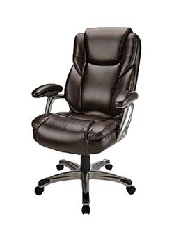 $300 Realspace Cressfield Bonded Leather High-Back Executive Chair Brown Leather
