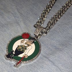 Boston Celtics Iced Out Rhinestone Pendant With Necklace 