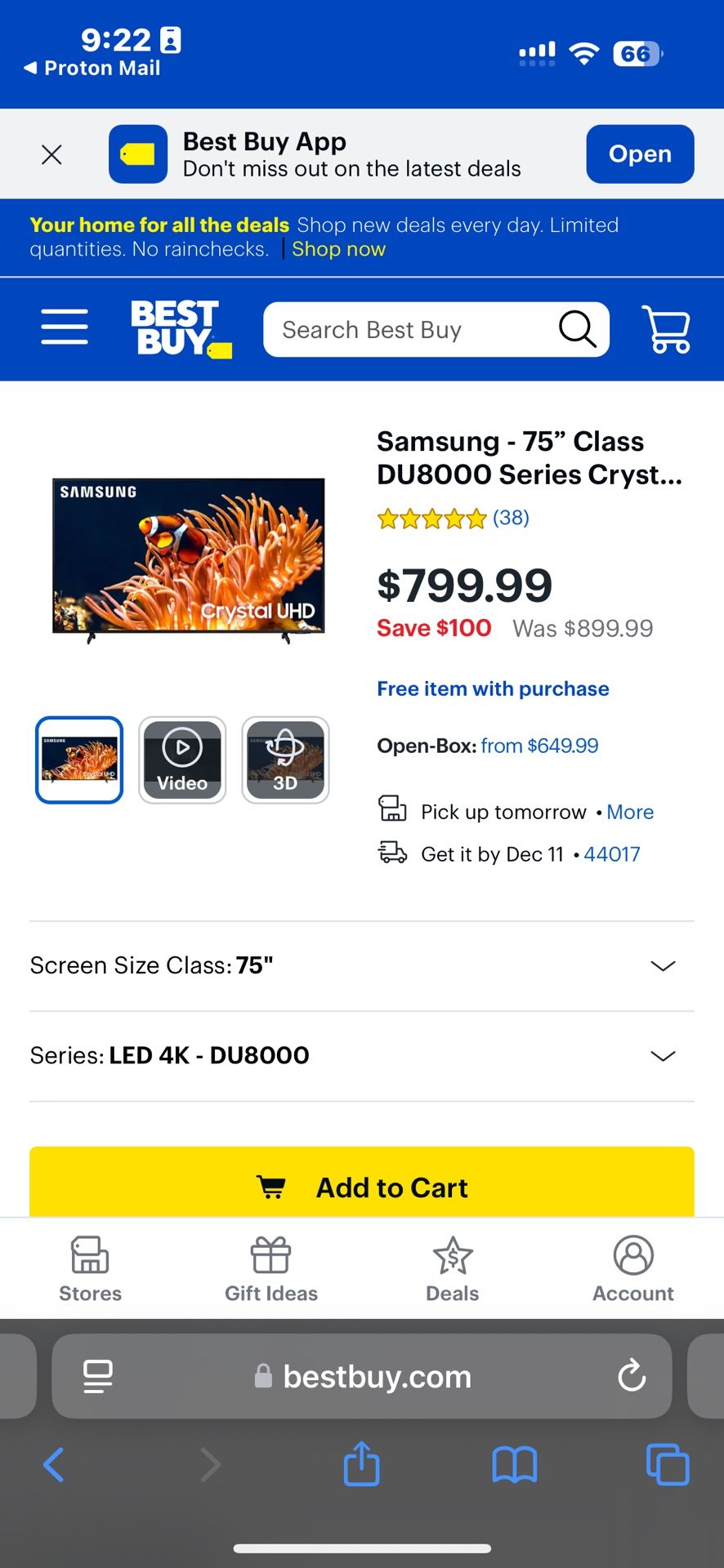 Samsung 75in class DU8000 crystal uhd tizan smart tv