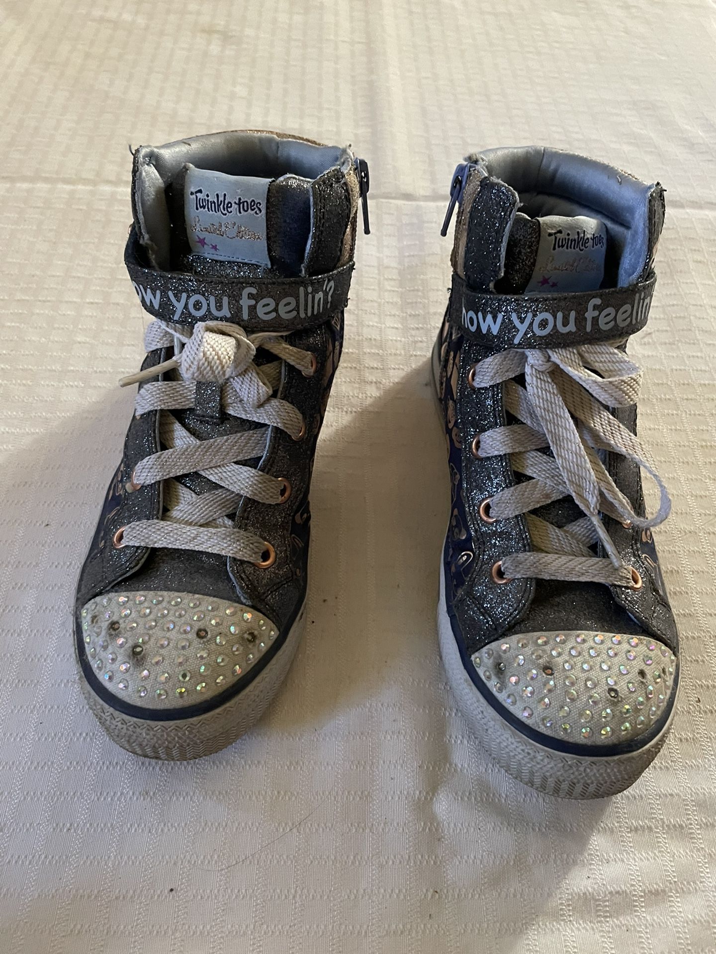 Sketchers Twinkle Toes Blue And Gold Sparkly Emoji Design Size 3