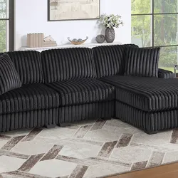 Brand New Black Corduroy Sectional Sofa