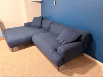 Modern Blue L-Shaped Sectional Sofa with Chaise - 96” Long