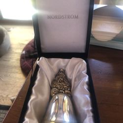 Christmas Bell Silver Plate With Tree On Top 