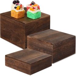Barydat 3 Pcs Wooden Risers Stands Cake Rustic Stackable Square Cupcake Stands Base for Buffet Table Dessert Food Birthday Wedding Party