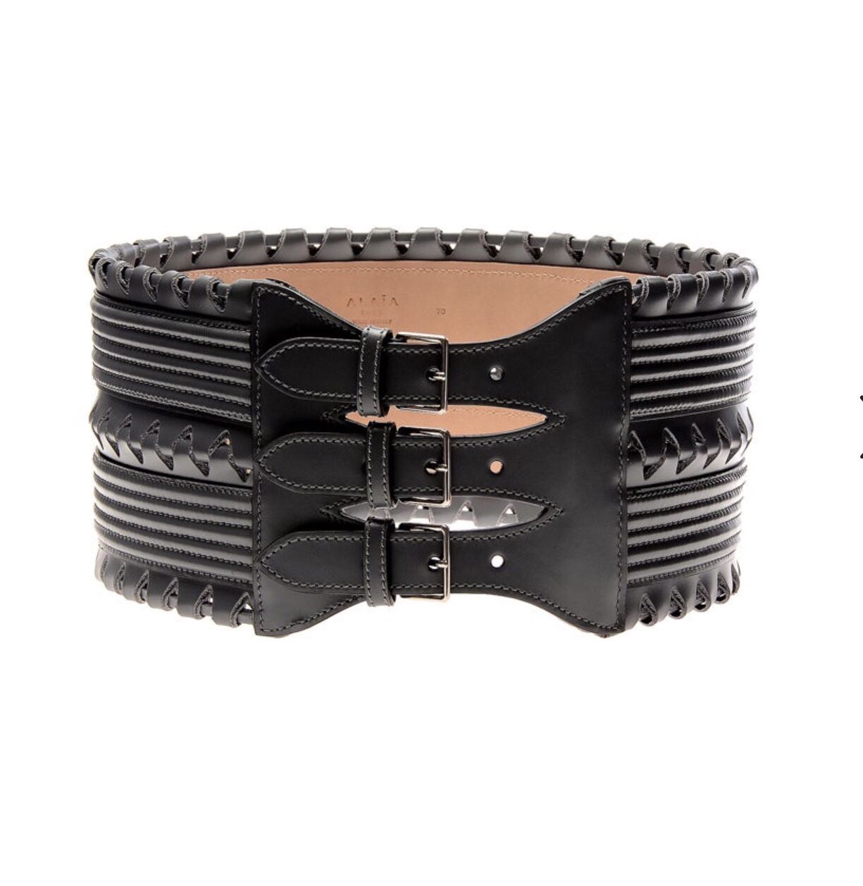 Azzedine Alaia Corset Style Intricate leather detail black belt size 80
