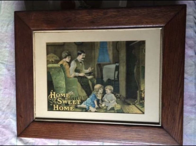Large Antique "Home Sweet Home" in Original Beautiful Thick Oak Wood Frame