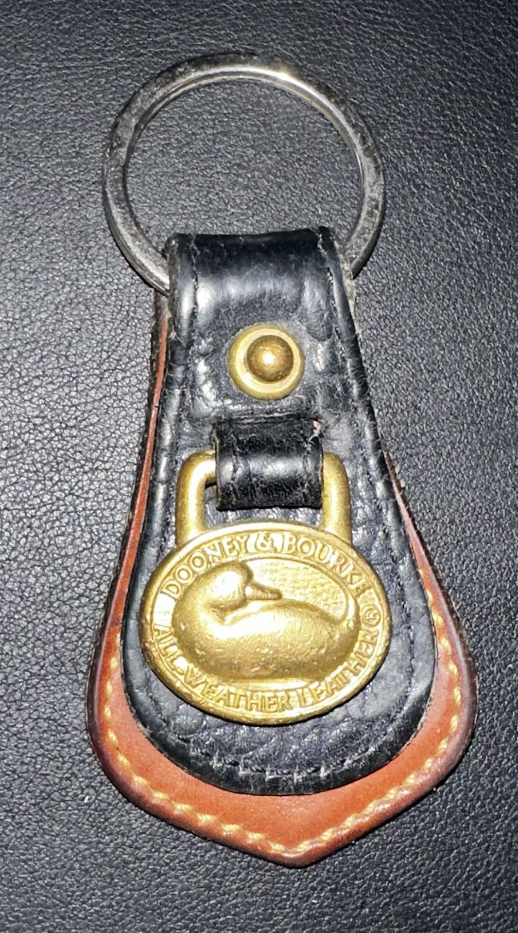 Dooney & Bourke All-Weather Black Leather Keychain Duck Medallion Key Ring