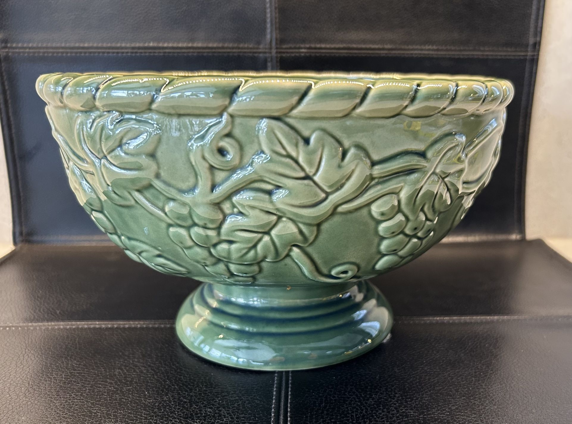 Vintage Hosely Potteries Green Pedestal Bowl