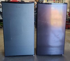 2 Midea 3.3 cubic feet mini fridges, black/brushed steel