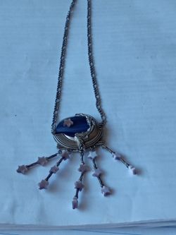 Half Moon And Star Swinging Beautiful Lady Necklace 