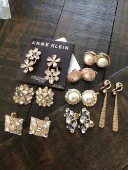 Lot of 7 Rhinestone & Pearl Clip-On Earrings