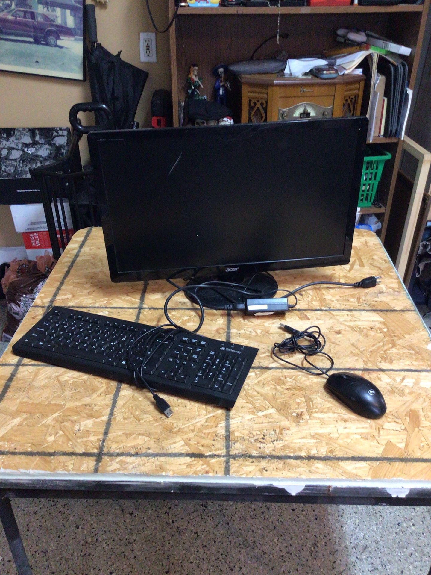 Computer monitor, keyboard and mouse