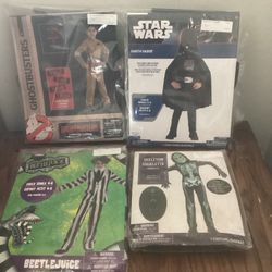 Halloween Costumes Ghostbusters, Darth Vader, Beetlejuice, Glow In The Dark Skeleton Size 4-6 Kids New
