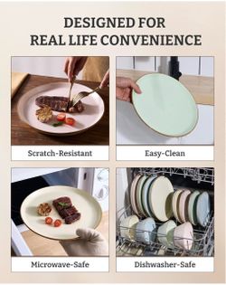 Famiware Saturn Stoneware Dishes Dinnerware Set for 4, Rimmed Plates, Bowls Multicolor, 12- Piece Ceramic Kitchenware, Chip and Scratch Resistant, Mic