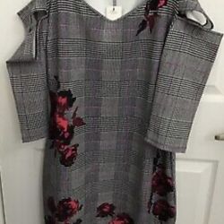 BOLD Elements Woman's Multicolor Plaid Floral Cold Shoulder Dress XL