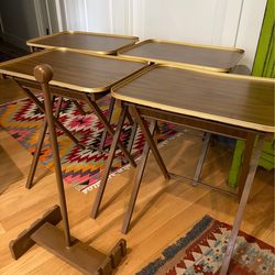 Vintage TV Tray Set w/ Stand 1970s