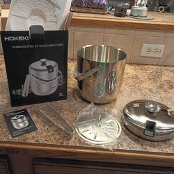 Ice Bucket set with tongs and a drainage plate