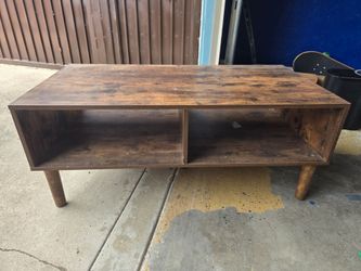 Mid-Century Wood TV Stand with Open Shelves