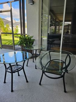 Outdoor glass stone tables set 3