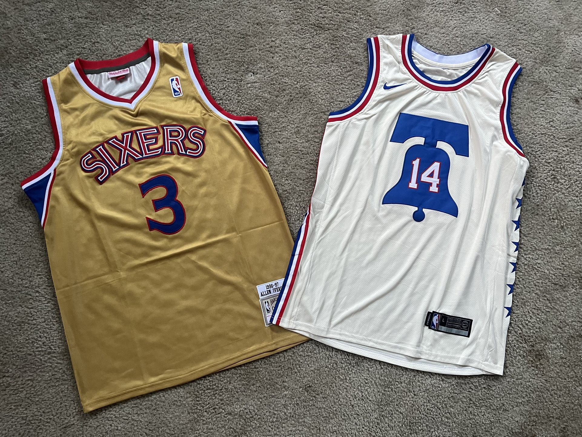( 2 ) LOT MENS ALLEN IVERSON & DANNY GREEN PHILADELPHIA 76ERS JERSEY L
