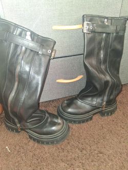 Womens Black Faux  Leather Rave Boots