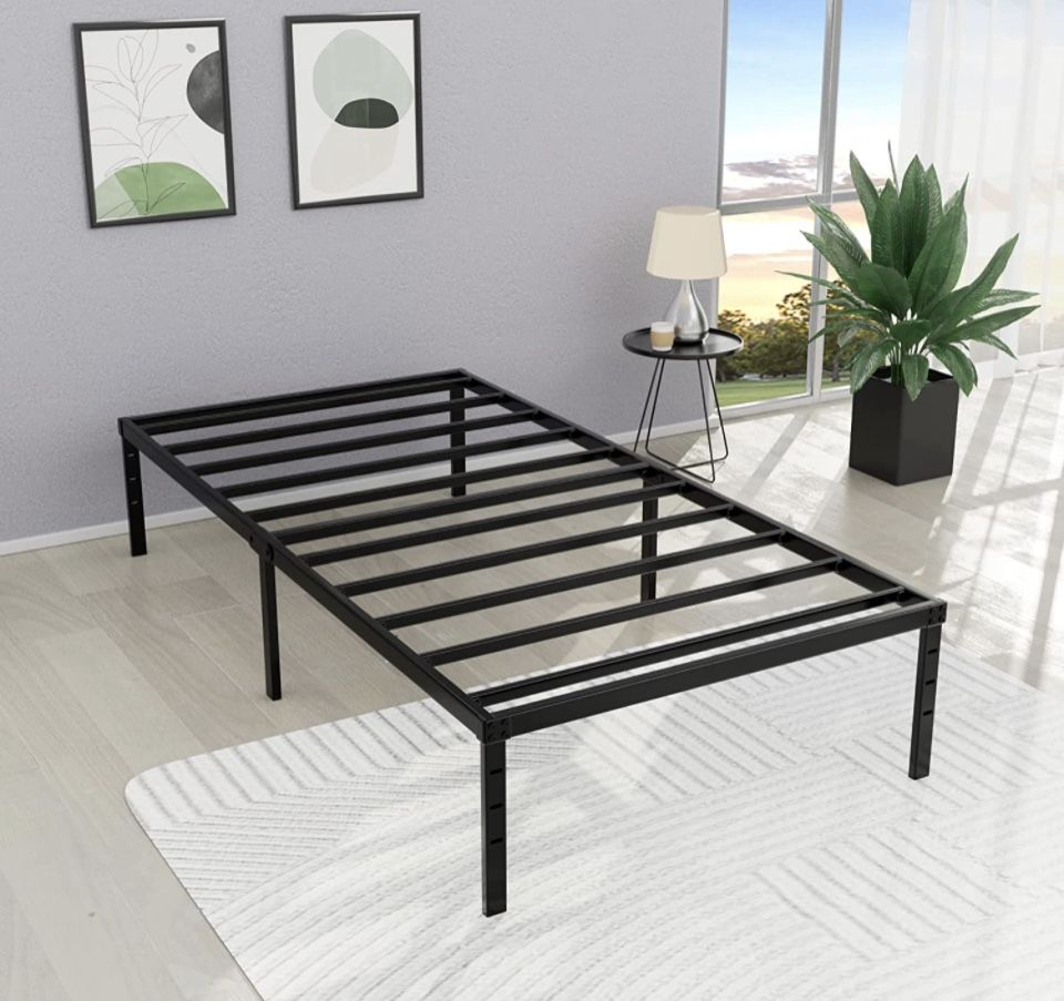 Twin XL Platform Bed Frame Steel Slat Non Slip 14 Inch High