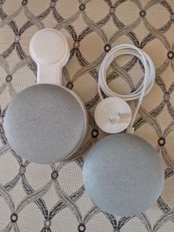 Pair of Google Home Mini Smart Speakers + Wall Mount - Chalk / Light Grey