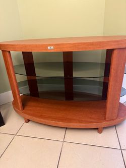 Wood TV Stand wit glass shelves