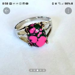 PINK HOWLITE POLISHED  CABECHON NEW SIZE 8 FASHION RING