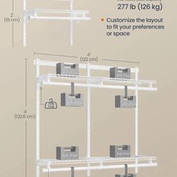 SONGMICS HOME Closet System Closet Insert Organizer Adjustable Metal Shelving Unit 4-6 ft - White