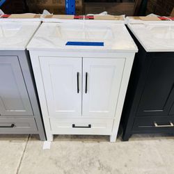 24 in Single Sink Bath Vanity in White with Vanity Top in White  $349 