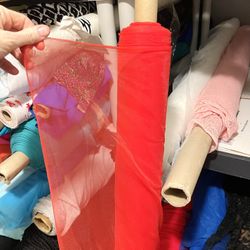 DESIGNER Sewing Apple Red Stretch Sheer Fabric FULL Bolt