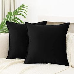 JIAHANNHA Velvet Black Throw Pillow Covers 18×18 Inches Pack of 2 Decorative Soft for Couch Sofa Bed Livingroom Office