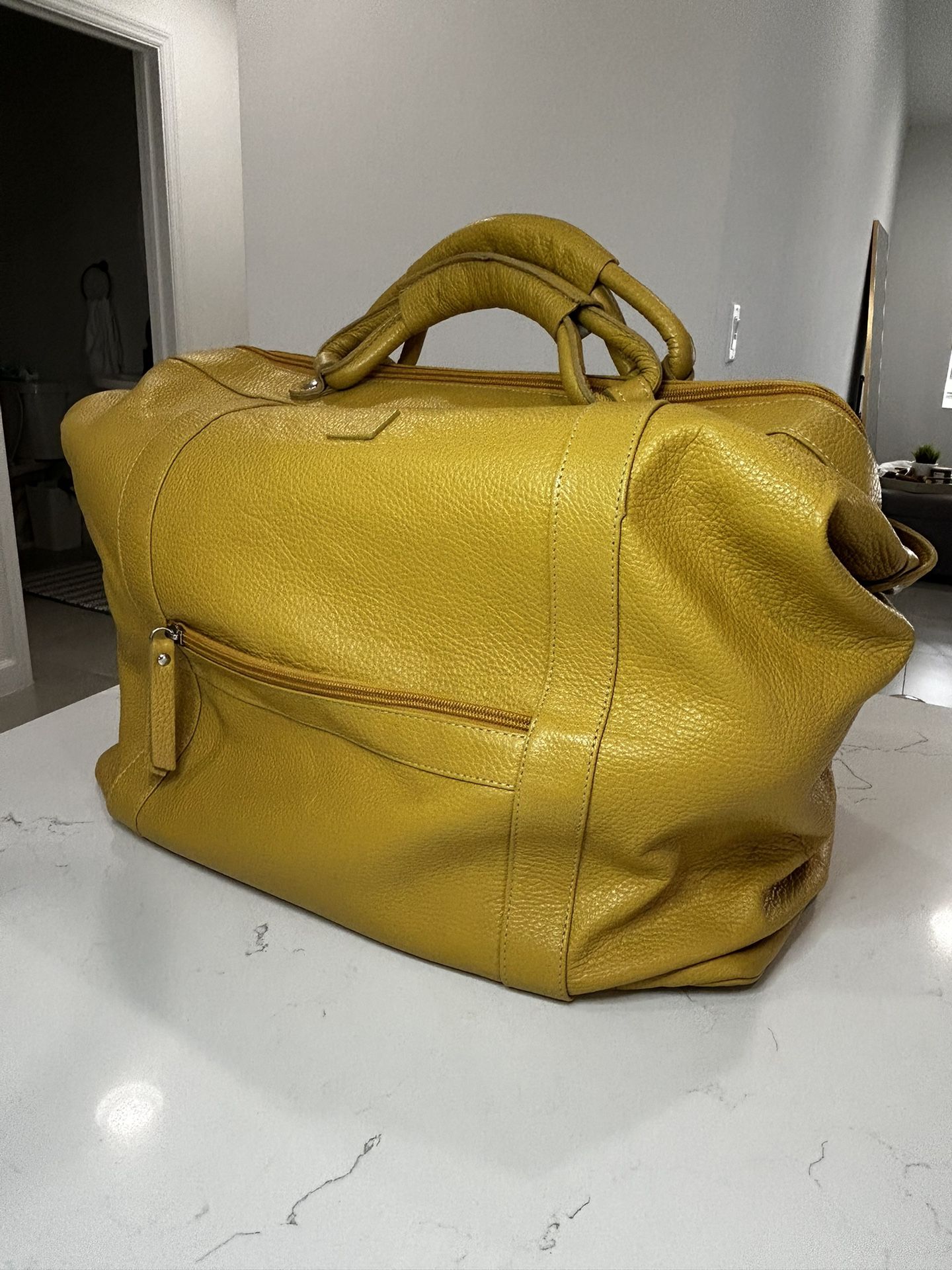 Large Tote Duffle Yellow leather authentic bag made in Italy travel  