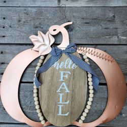 NEW-Hello Fall - Metal Pumpkin Home Accent - Wall Decor