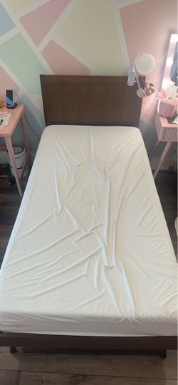 Mid-Century Walnut Twin Bed + Mattress