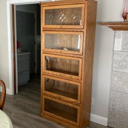 5 Tier Wood Bookcase With Glass Doors