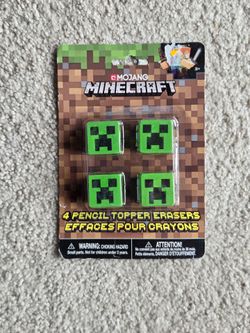 Minecraft Creeper Pencil Topper Erasers 4-Pack Mojang Officially Licensed NEW