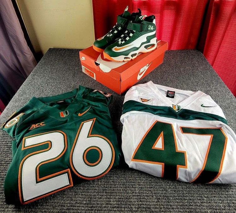 Miami hurricanes color way Ken griffey Jr. Max 1 mens sz 11. Sean Taylor Michael Irvin 2X-3X combo