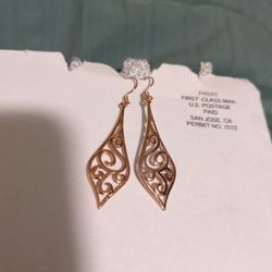 Rose Gold Plated Dangle Leaf Earrings 