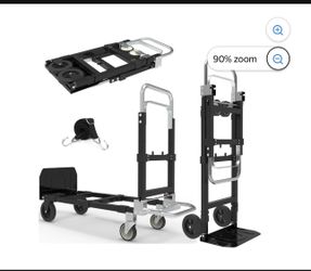 3-in-1 Heavy Duty Folding Dolly, Convertible Hand Truck Portable Steel with Telescopic Handle & Dolly Cart with Rubber Wheels, 580LB Capacity,Black