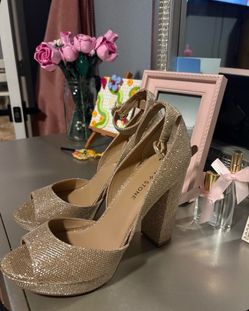 Gold Glitter Platform Block Heel Sandals