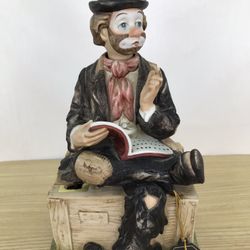 Vintage Melody In Motion Hobo Clown Hand Made & Painted Porcelain Decor