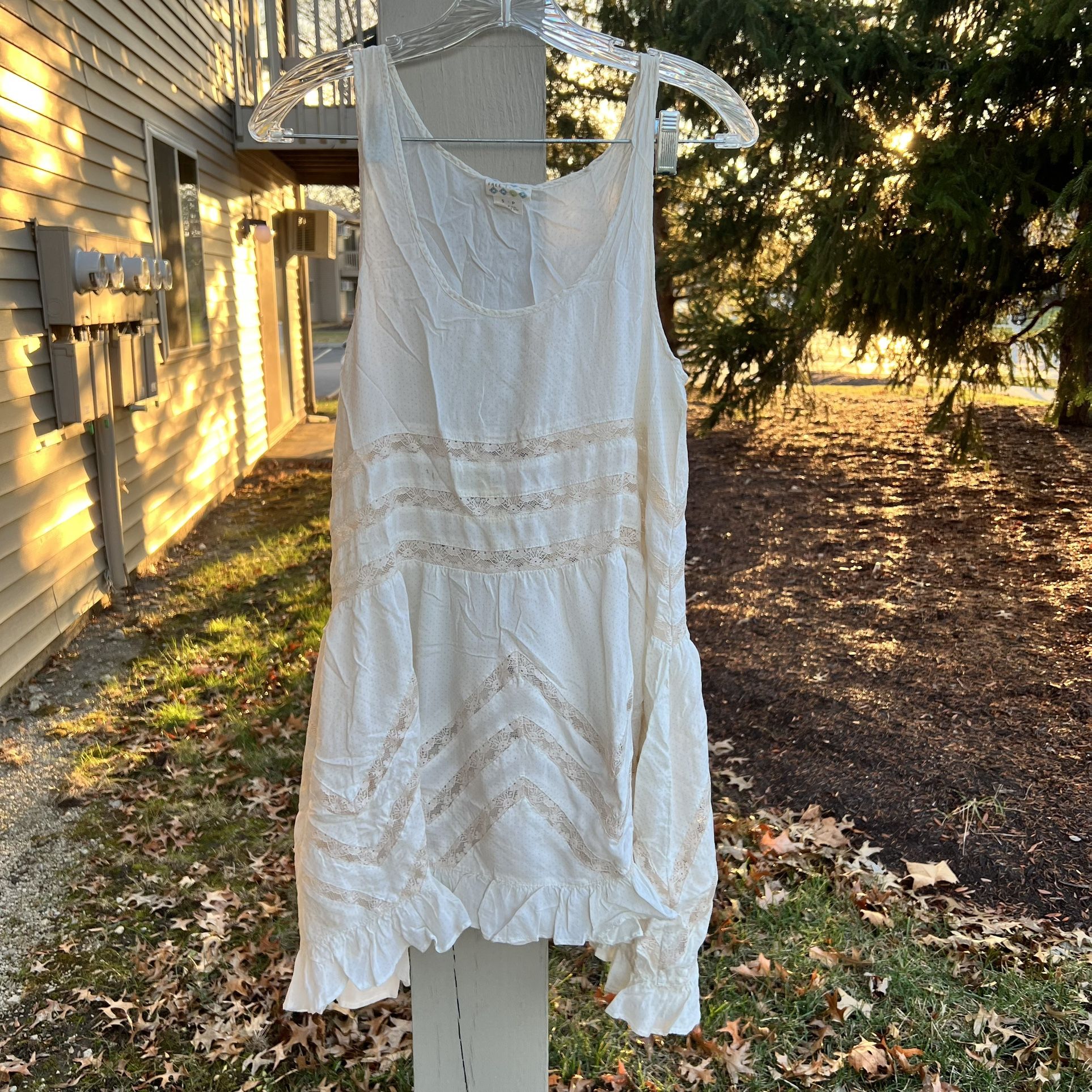 Tan Cream Soft Lace Trim Mini Dress / Y2k 90s aesthetic clothing fairy core