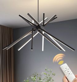 Modern Sputnik LED Chandelier,Black Dimmable Hanging Pendant Light 3CCT with Remote