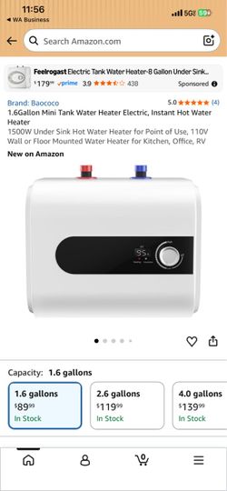 1.6Gallon Mini Tank Water Heater Electric, Instant Hot Water Heater 1500W Under Sink Hot Water Heater for Point of Use, 110V Wall or Floor Mounted Wat